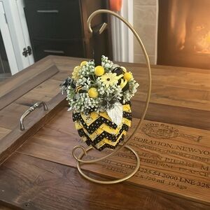 Fabric egg, Bee print, on hanger